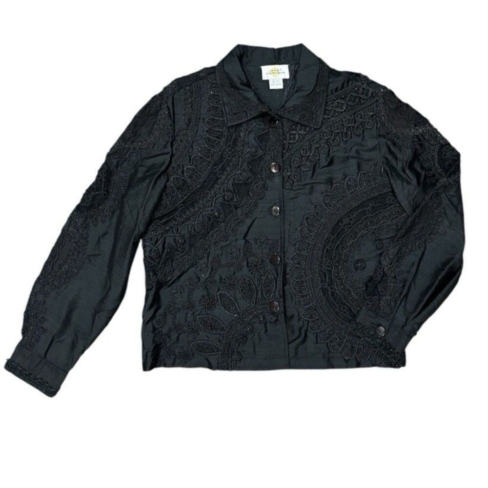 Vintage Sandy Starkman Silk Jacket Embroidered Beaded Art to Wear Boho Black